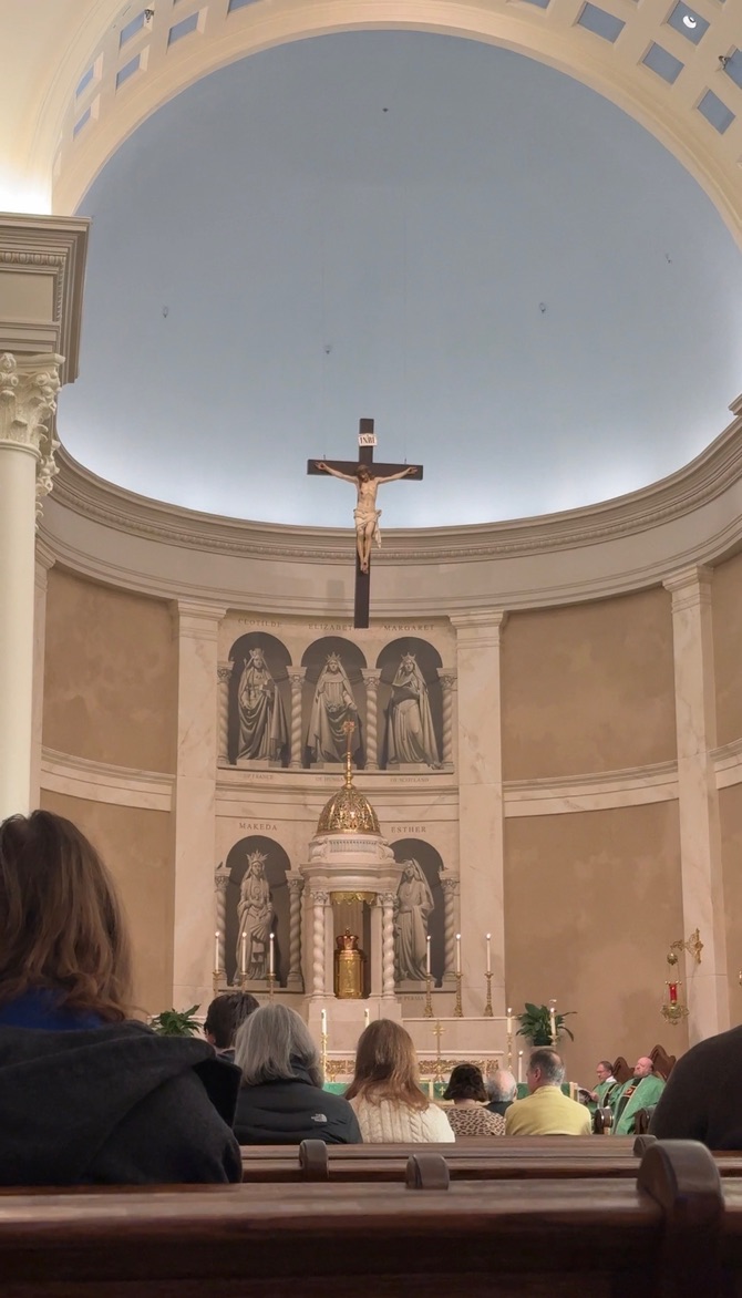 Church sanctuary centered on the crucifix