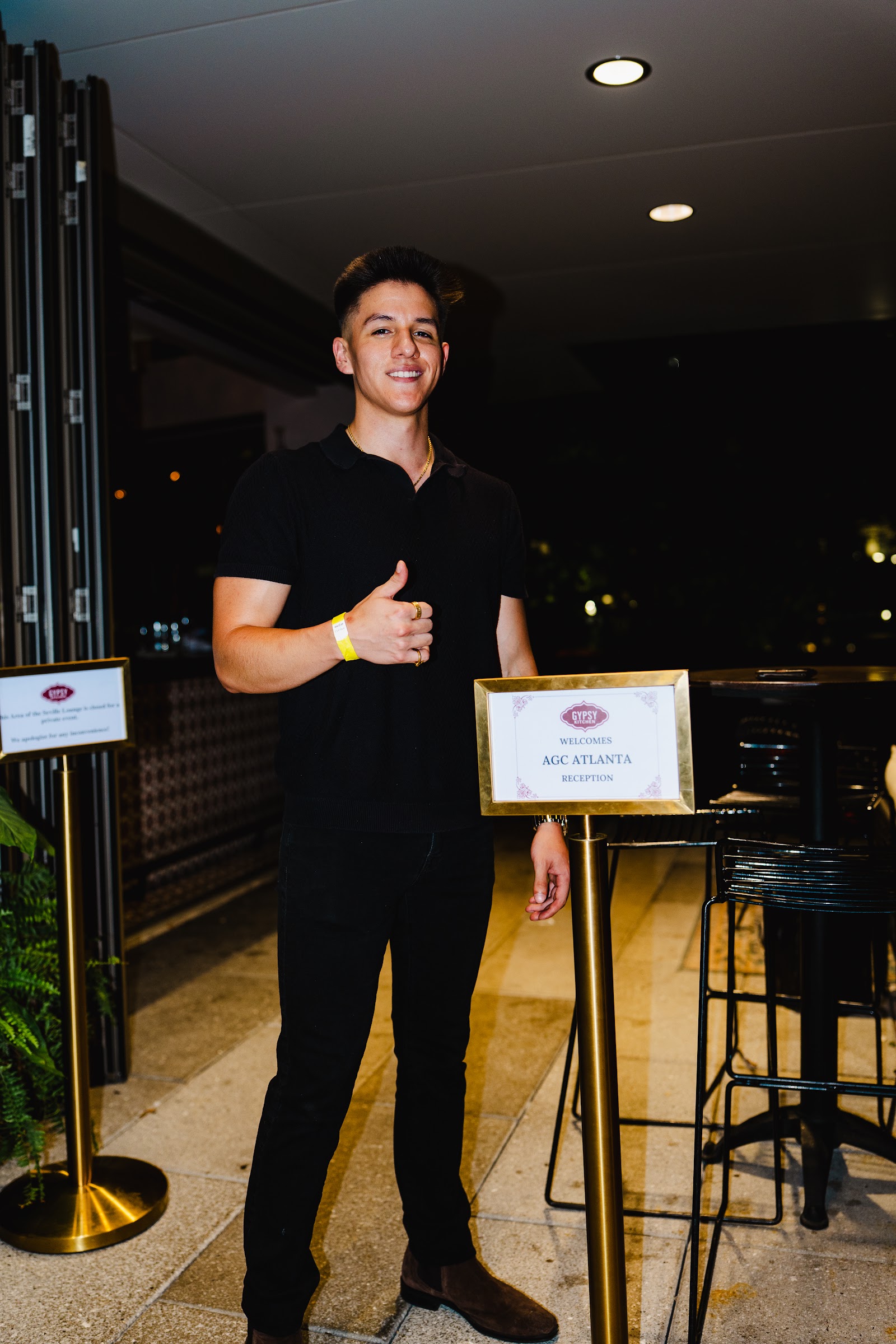Event host welcoming guests to an Atlanta reception